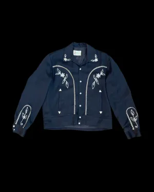 1950s MacMurray of California Western Rockabilly Embroidered Gabardine Fringe Trim Pearl Snap Jacket
