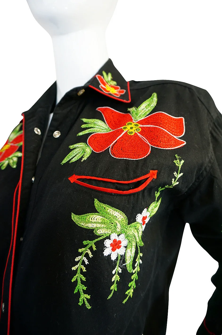 1990s Bright Hand Embroidered Western Shirt