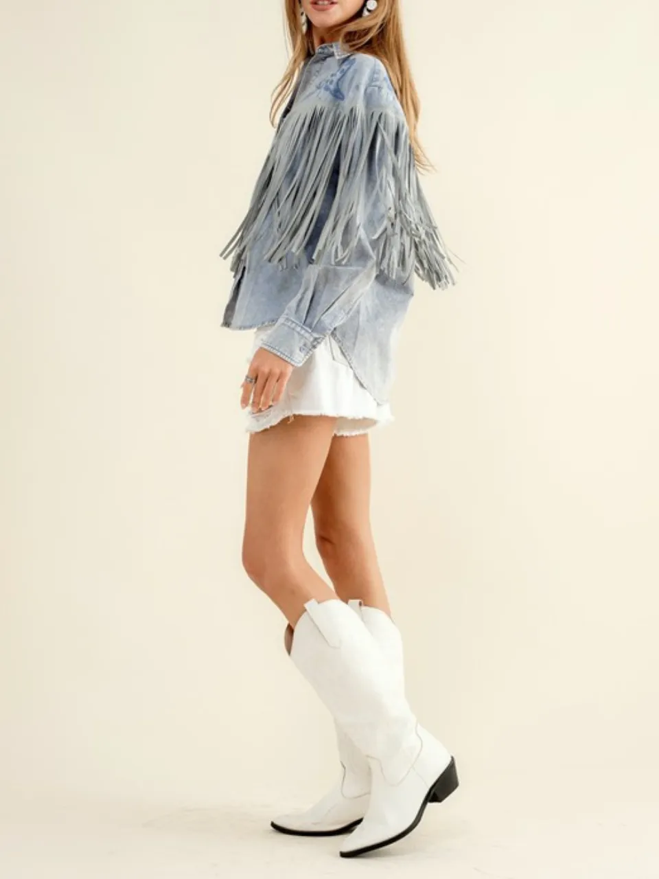 27 Western Embroidered Fringe Button Up Shirt