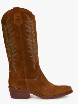 40% OFF - PENELOPE CHILVERS Goldie Embroidered Cowboy Boots - Ladies Suede - Peat - SIze: UK 3 (EU 36)