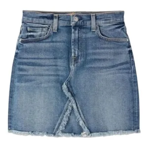 7 For All Mankind High Waist Distressed Stretch Denim Mini Skirt Blue Size 25