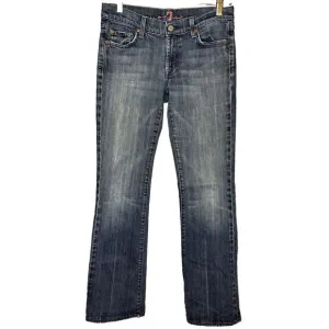 7 For All Mankind Pink Stitch Boot Cut Low Rise Faded Distressed Whiskered Jeans