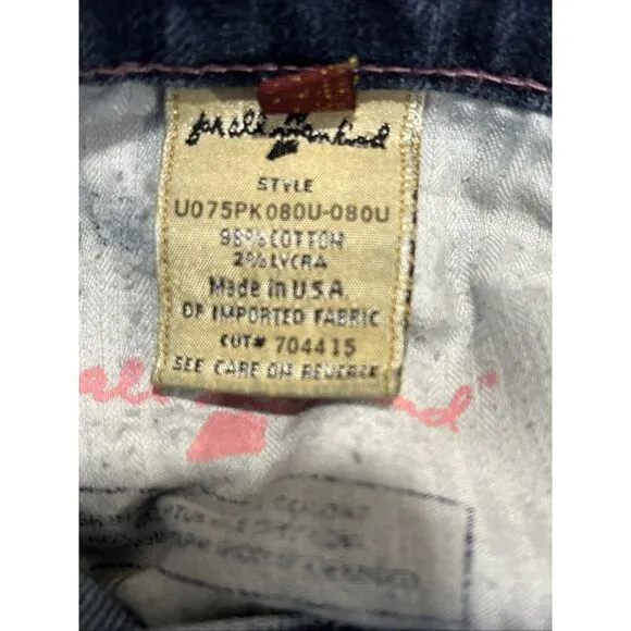 7 For All Mankind Pink Stitch Boot Cut Low Rise Faded Distressed Whiskered Jeans