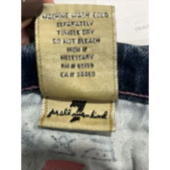 7 For All Mankind Pink Stitch Boot Cut Low Rise Faded Distressed Whiskered Jeans