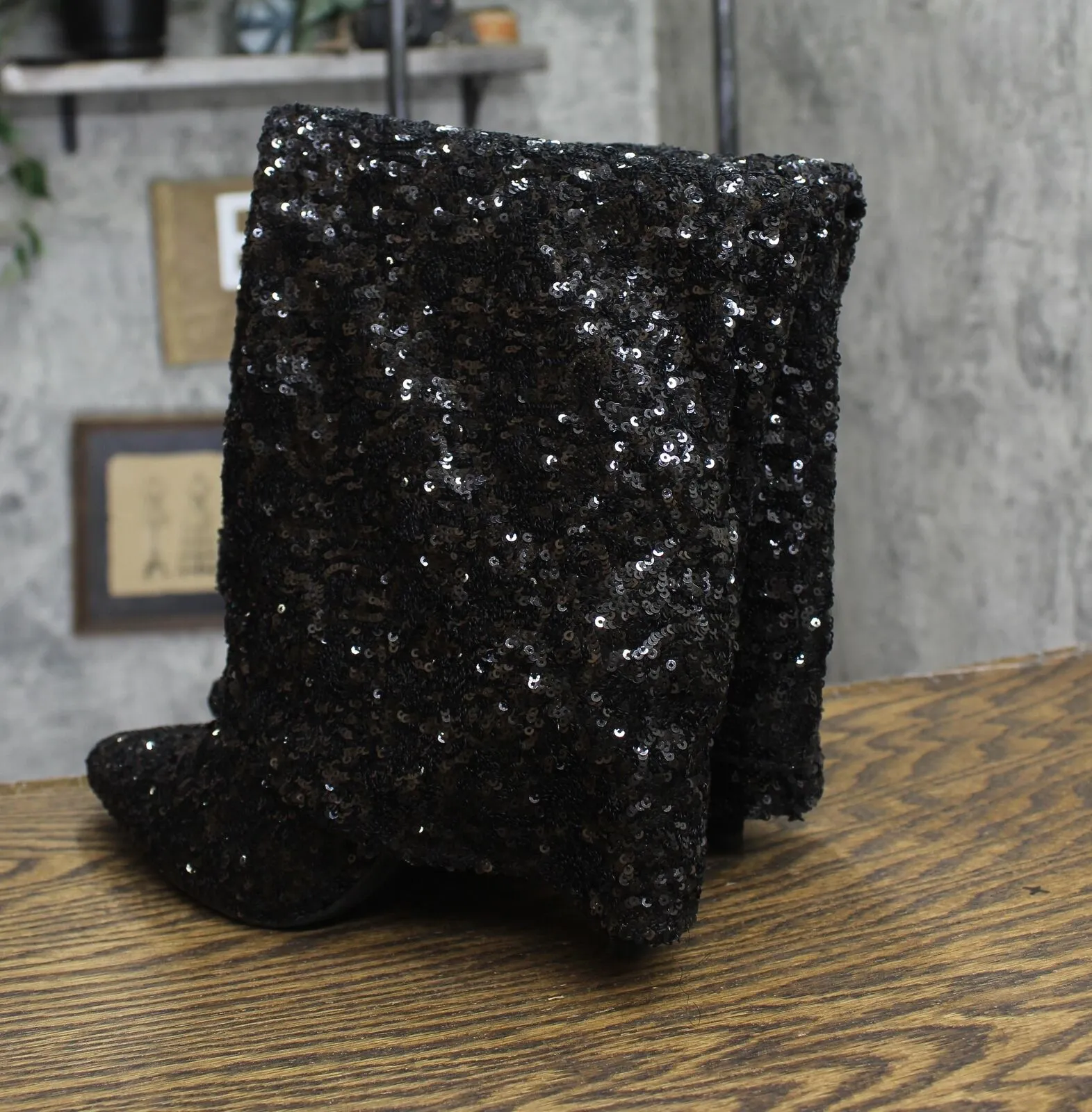 A New Day Womens Abba Sequin Foldover Tall Boots 91636693 Black 11M