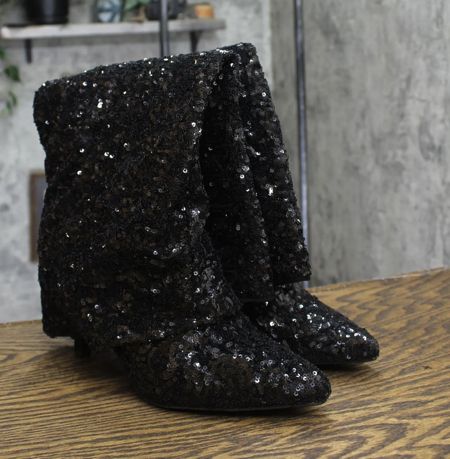 A New Day Womens Abba Sequin Foldover Tall Boots 91636693 Black 11M