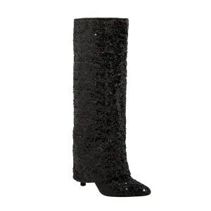A New Day Womens Abba Sequin Foldover Tall Boots 91636693 Black 11M