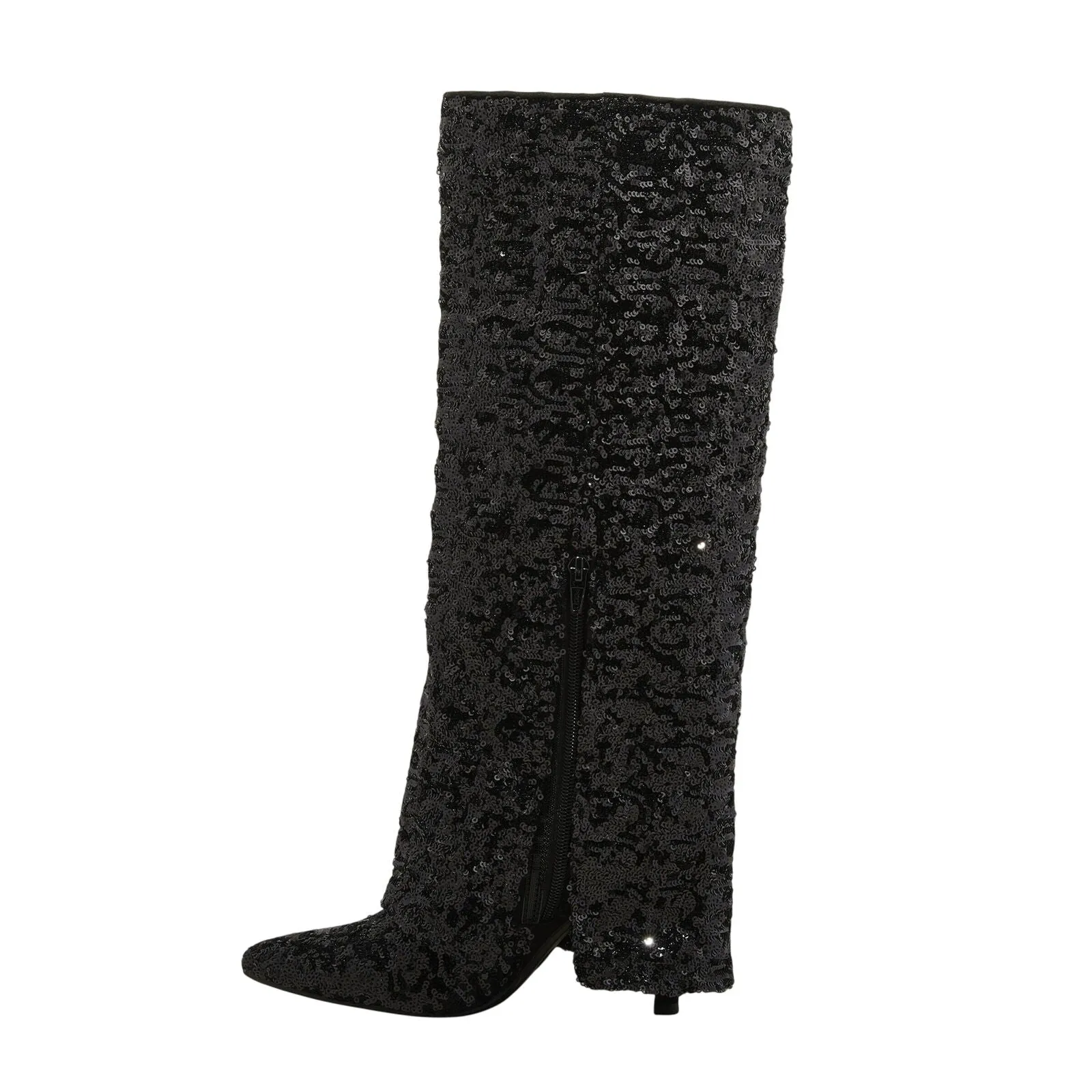 A New Day Womens Abba Sequin Foldover Tall Boots 91636693 Black 11M