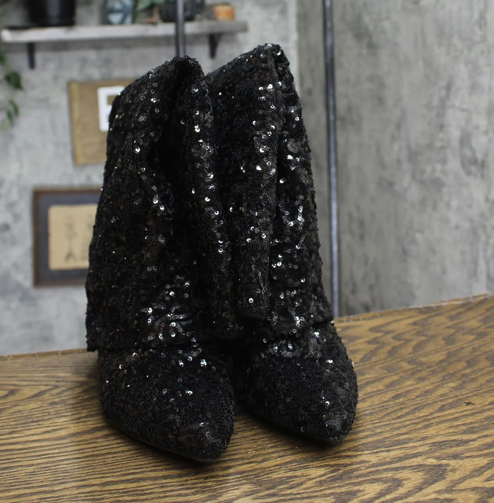 A New Day Womens Abba Sequin Foldover Tall Boots 91636693 Black 11M