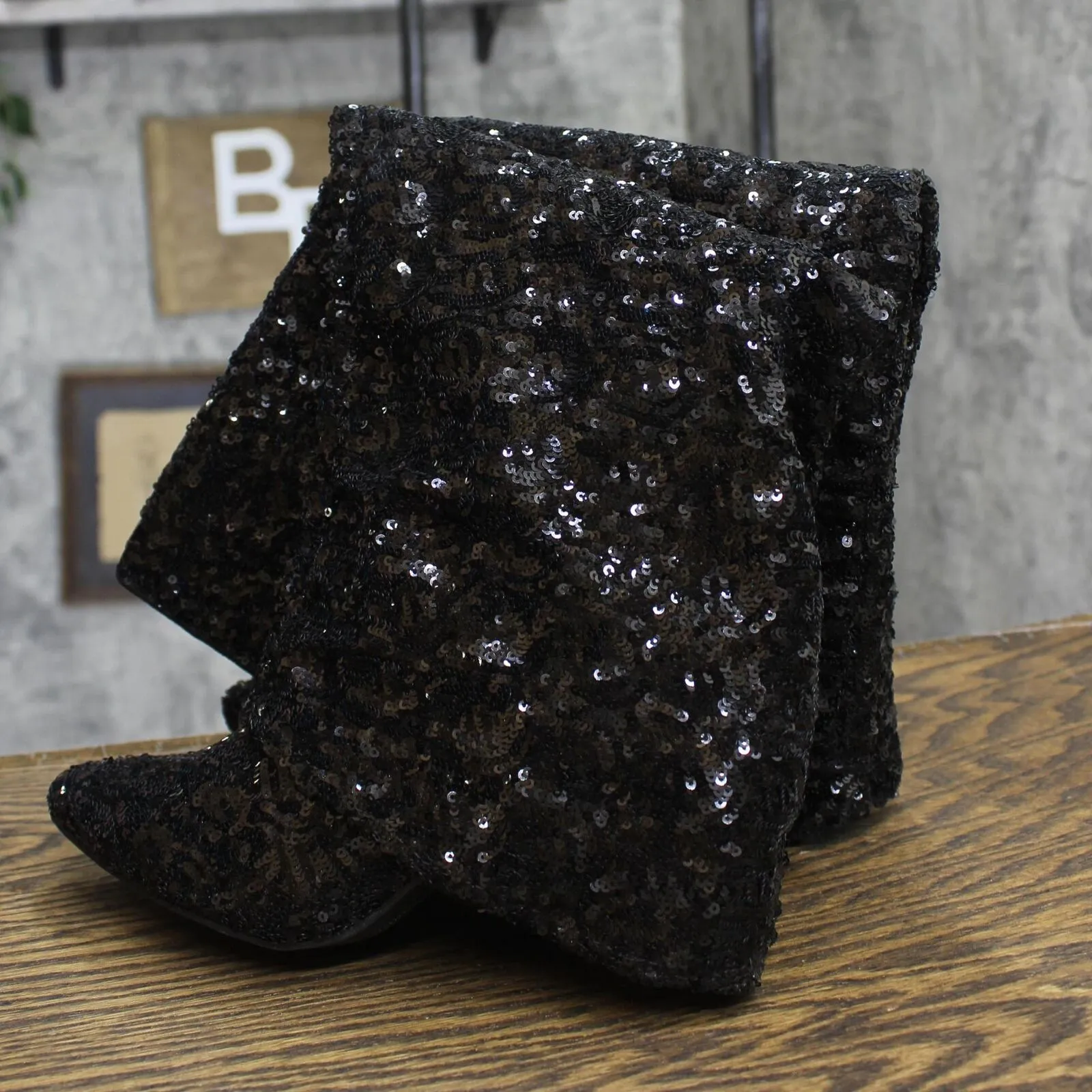 A New Day Womens Abba Sequin Foldover Tall Boots 91636693 Black 6.5M