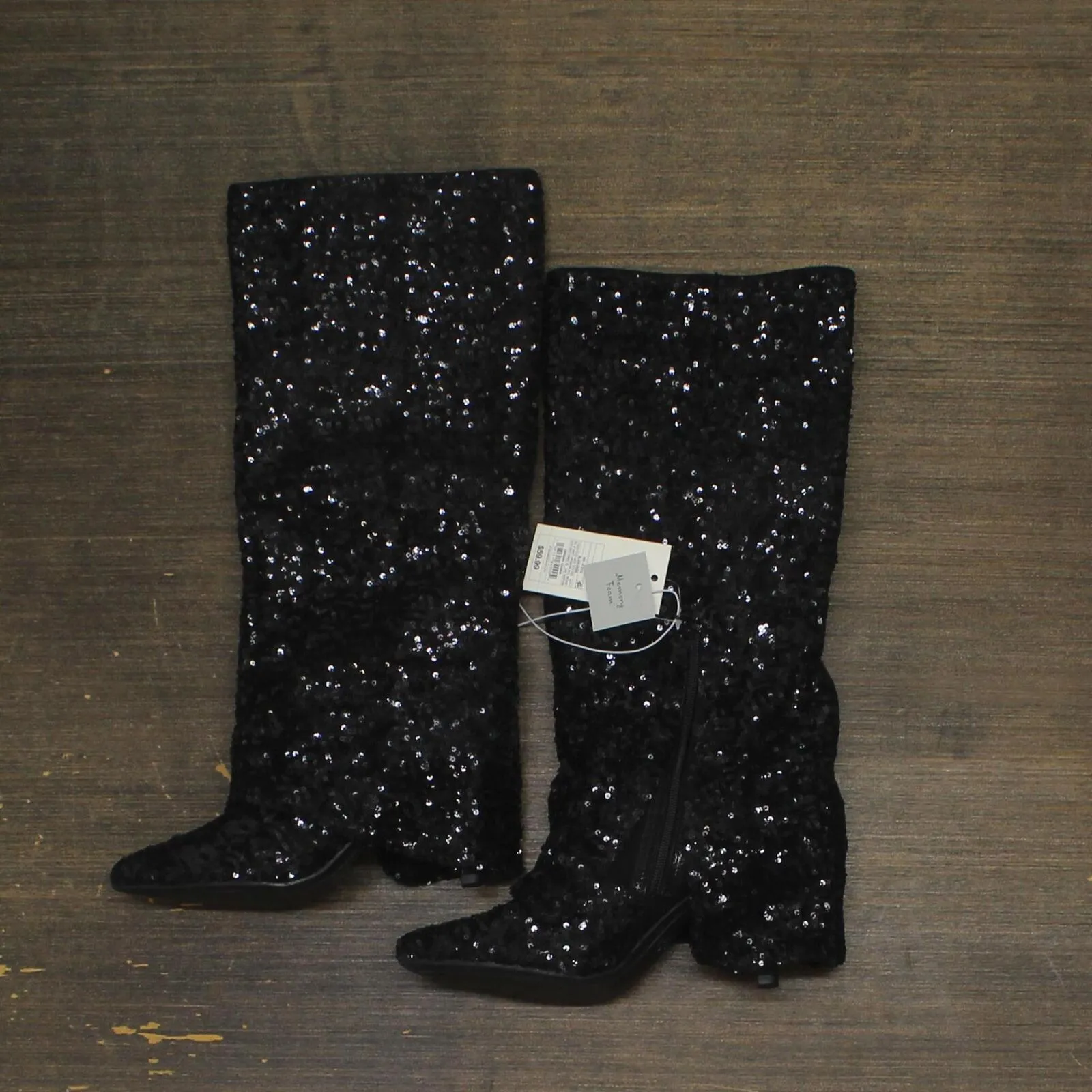 A New Day Womens Abba Sequin Foldover Tall Boots 91636693 Black 6.5M