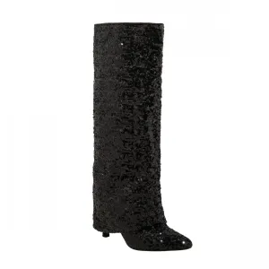 A New Day Womens Abba Sequin Foldover Tall Boots 91636693 Black 6.5M