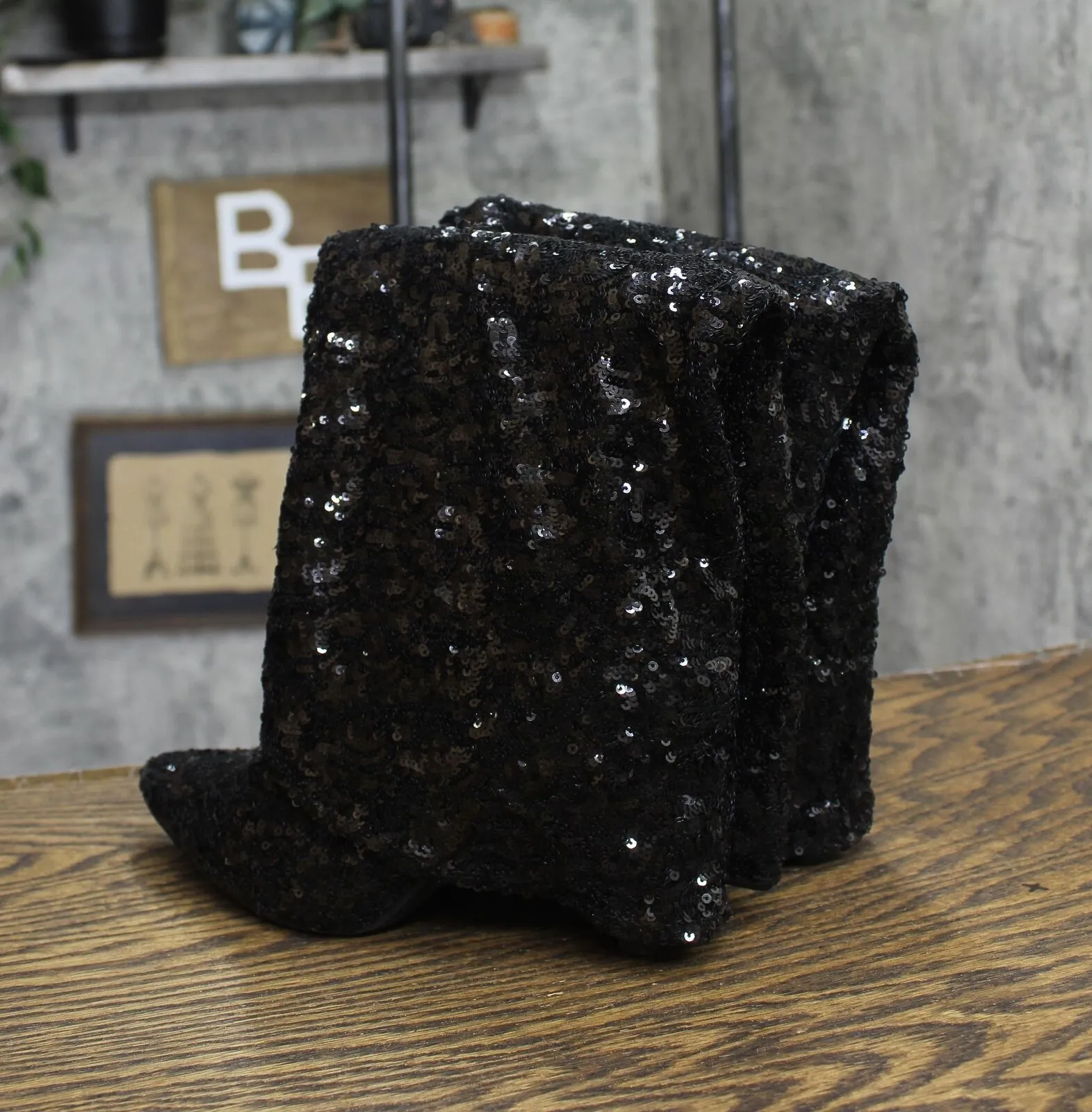 A New Day Womens Abba Sequin Foldover Tall Boots 91636693 Black 6M