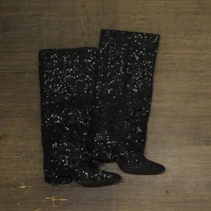 A New Day Womens Abba Sequin Foldover Tall Boots 91636693 Black 6M