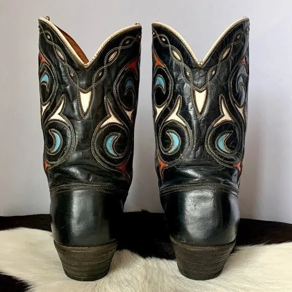 ACME Vintage 1940s 1950s Black Leather Short Pee Wee Cowgirl Cowboy Western Boots