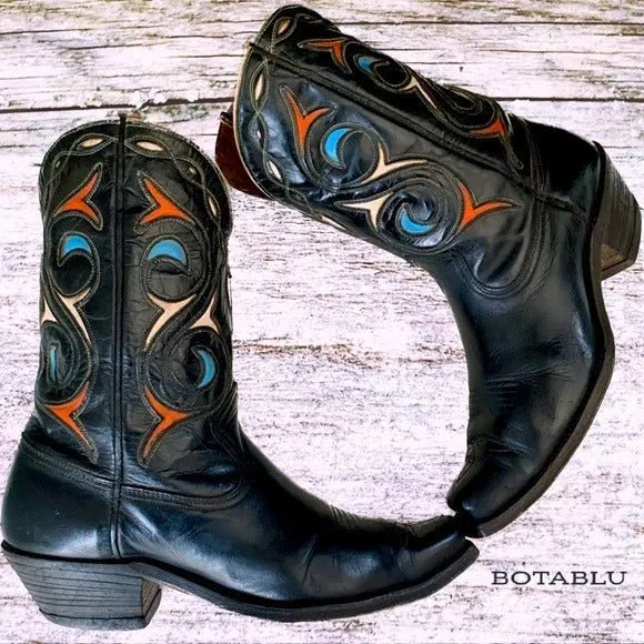 ACME Vintage 1940s 1950s Black Leather Short Pee Wee Cowgirl Cowboy Western Boots