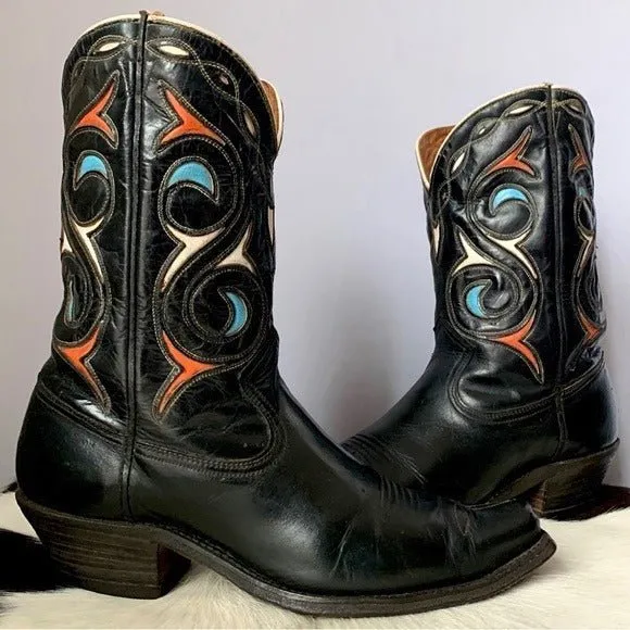 ACME Vintage 1940s 1950s Black Leather Short Pee Wee Cowgirl Cowboy Western Boots