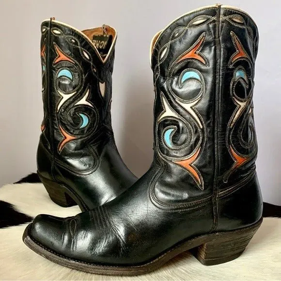 ACME Vintage 1940s 1950s Black Leather Short Pee Wee Cowgirl Cowboy Western Boots