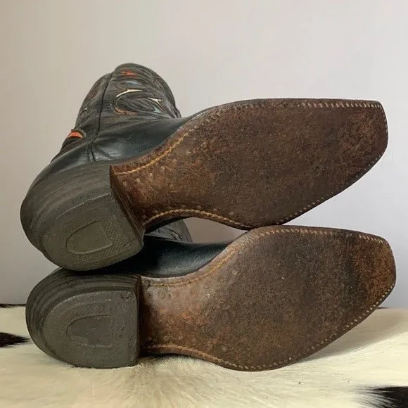 ACME Vintage 1940s 1950s Black Leather Short Pee Wee Cowgirl Cowboy Western Boots