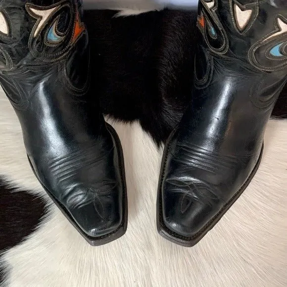ACME Vintage 1940s 1950s Black Leather Short Pee Wee Cowgirl Cowboy Western Boots