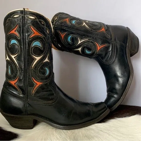 ACME Vintage 1940s 1950s Black Leather Short Pee Wee Cowgirl Cowboy Western Boots