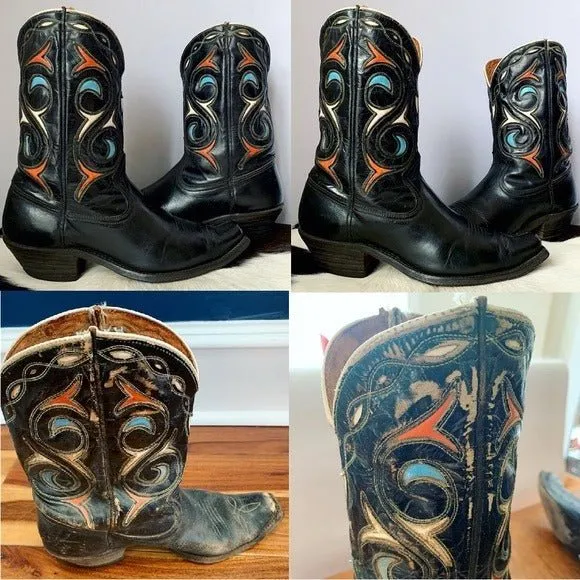 ACME Vintage 1940s 1950s Black Leather Short Pee Wee Cowgirl Cowboy Western Boots