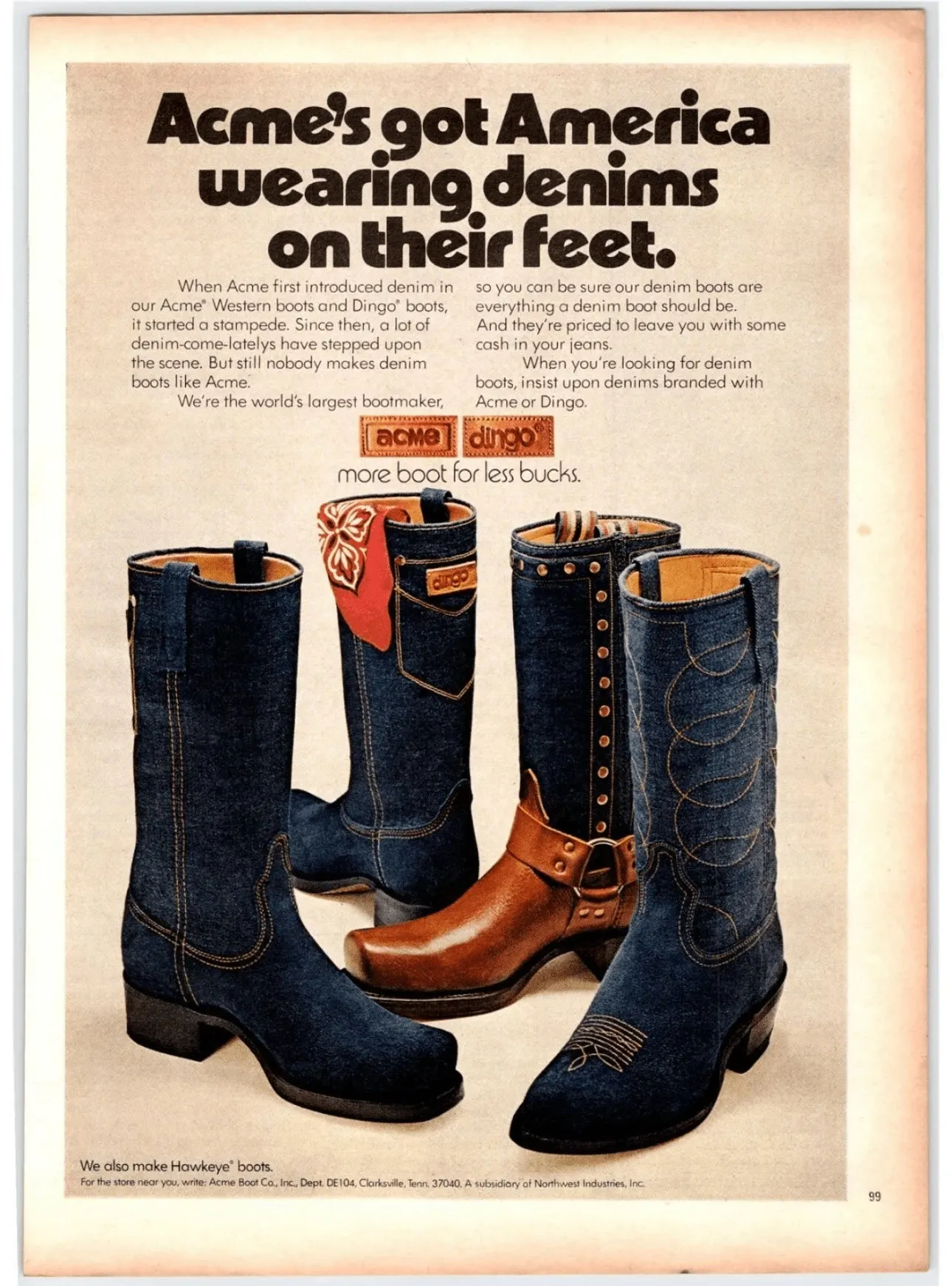 ACME Vintage Blue Suede Denim Western Cowboy Boots