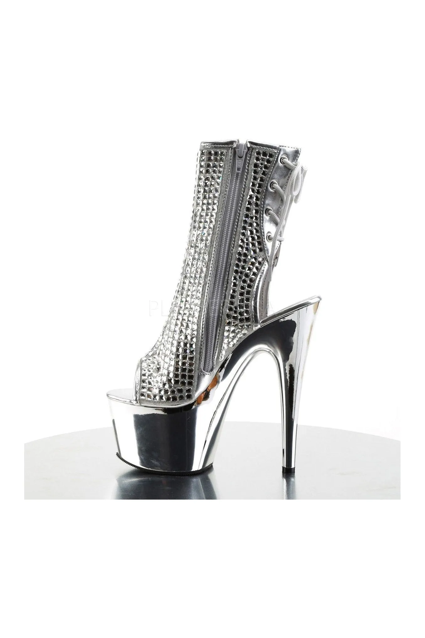 ADORE-1018DCS Platform Boot  | Silver Faux Leather