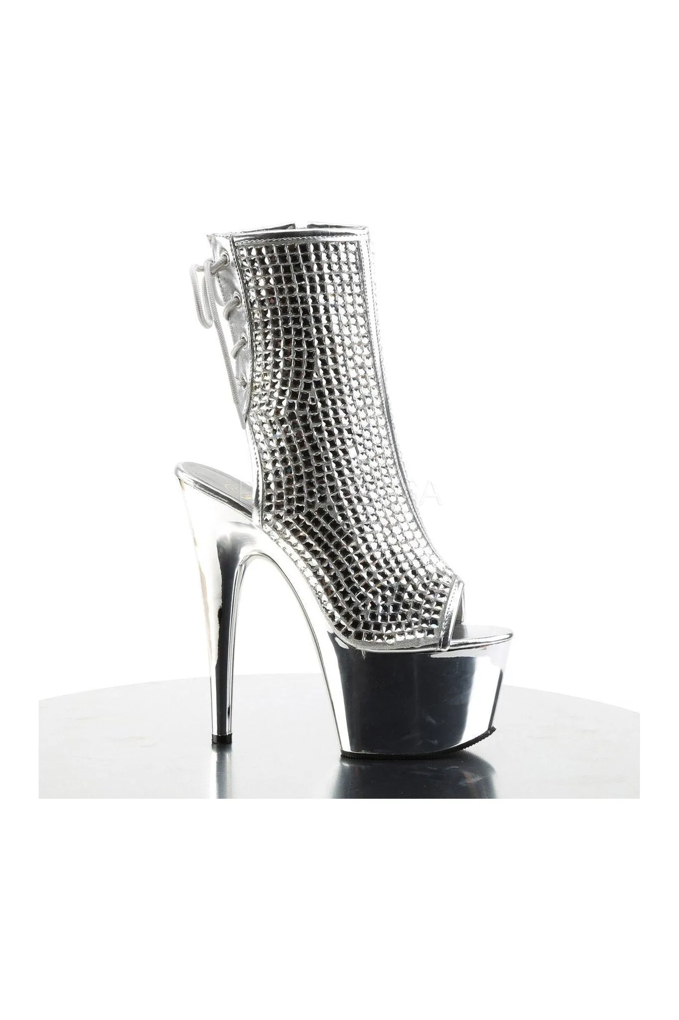 ADORE-1018DCS Platform Boot  | Silver Faux Leather