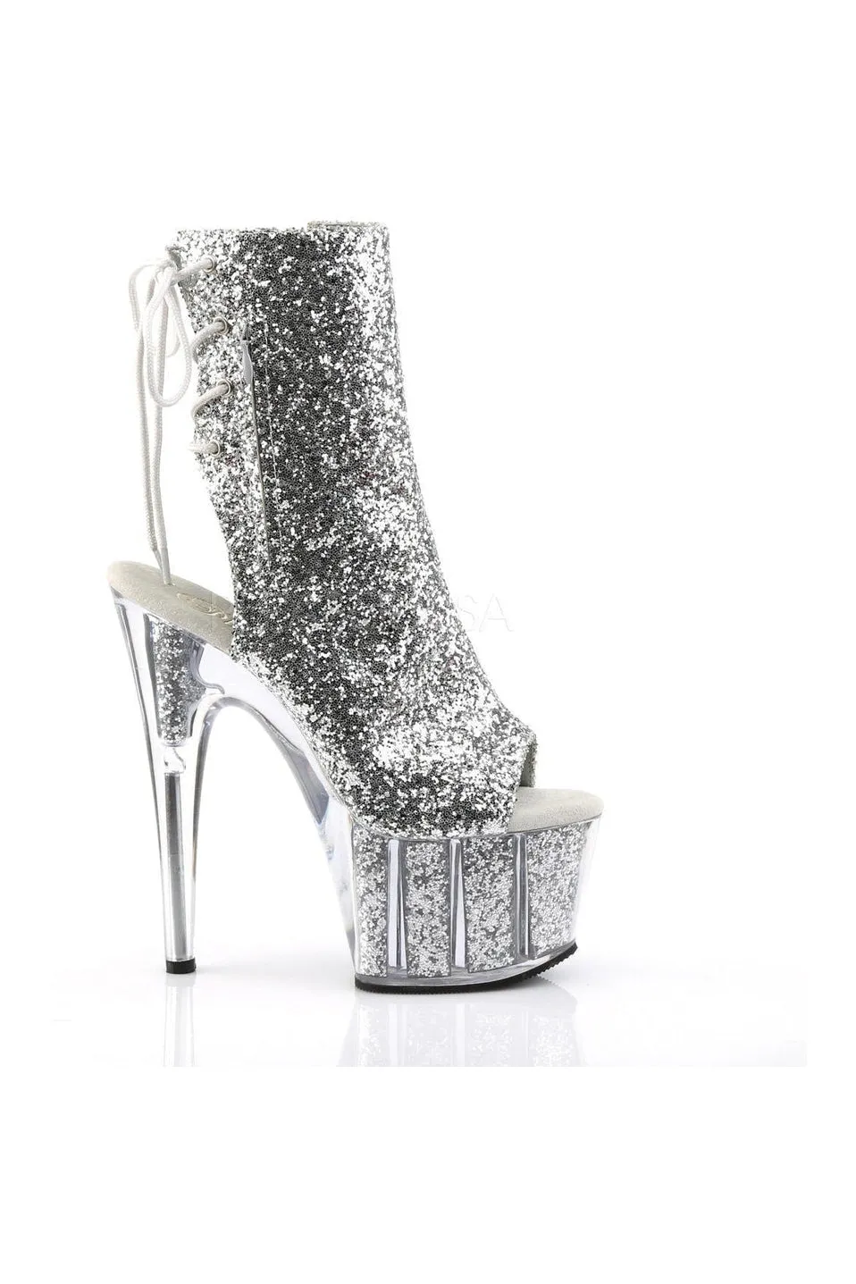 ADORE-1018G Platform Boot  | Silver Glitter