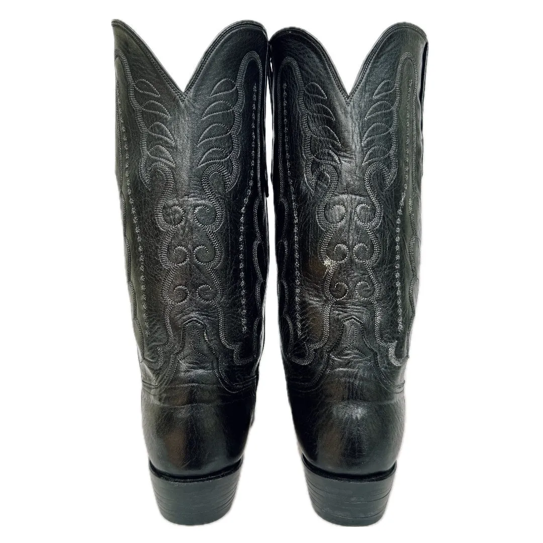 AMMONS Vintage Handmade Kangaroo Leather Black Western Cowboy Boots