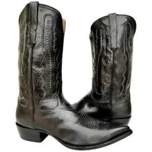 AMMONS Vintage Handmade Kangaroo Leather Black Western Cowboy Boots