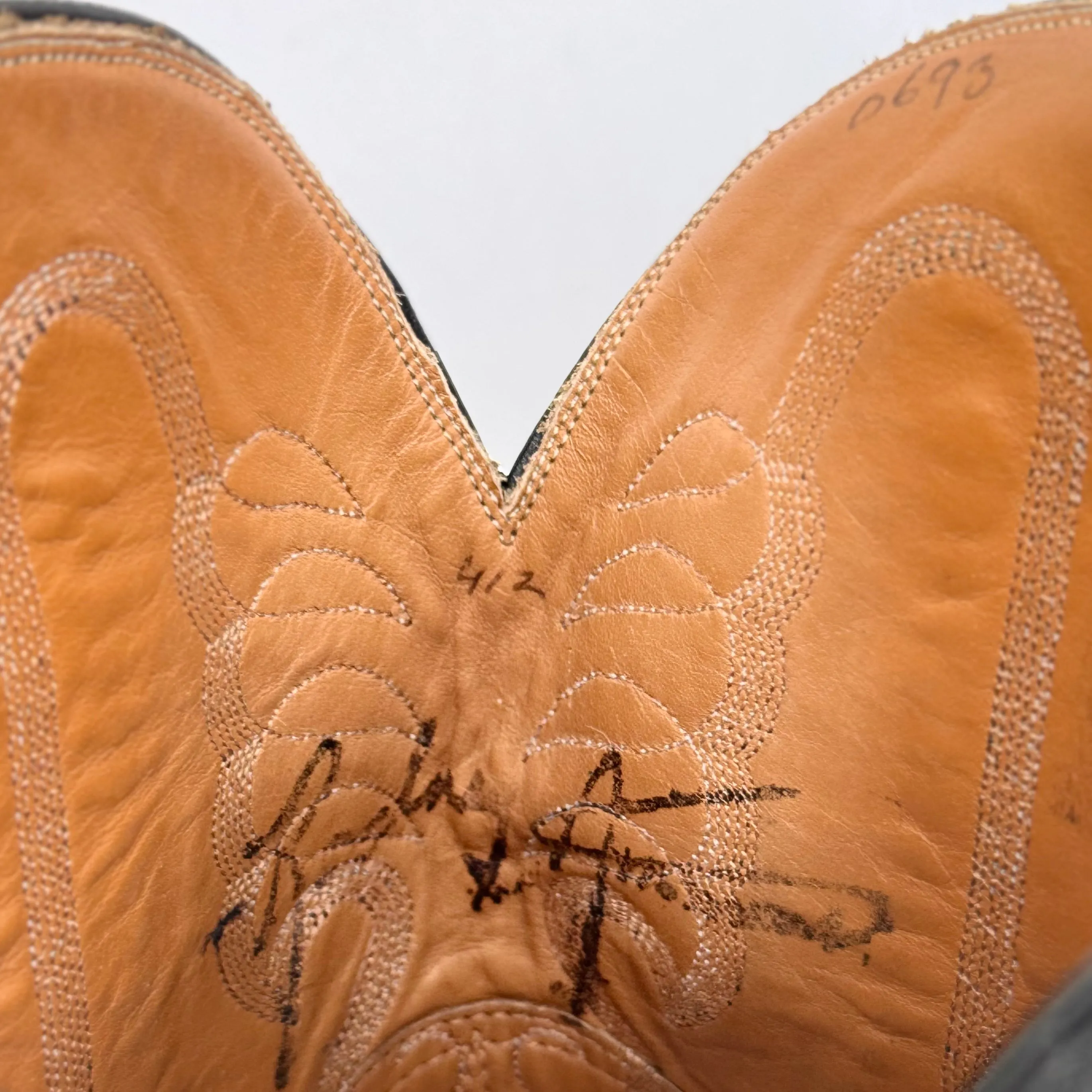 AMMONS Vintage Handmade Kangaroo Leather Black Western Cowboy Boots