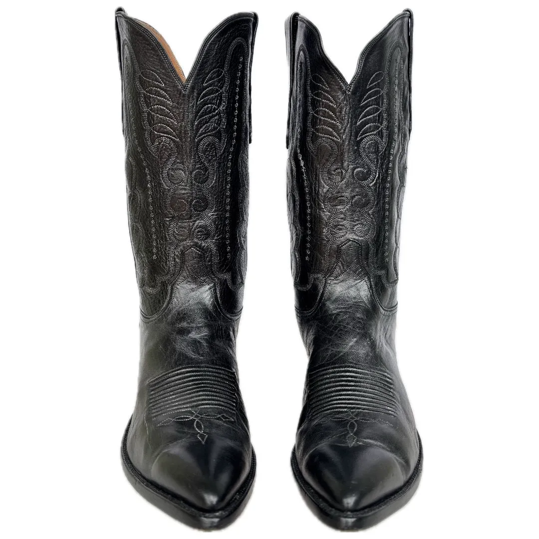 AMMONS Vintage Handmade Kangaroo Leather Black Western Cowboy Boots