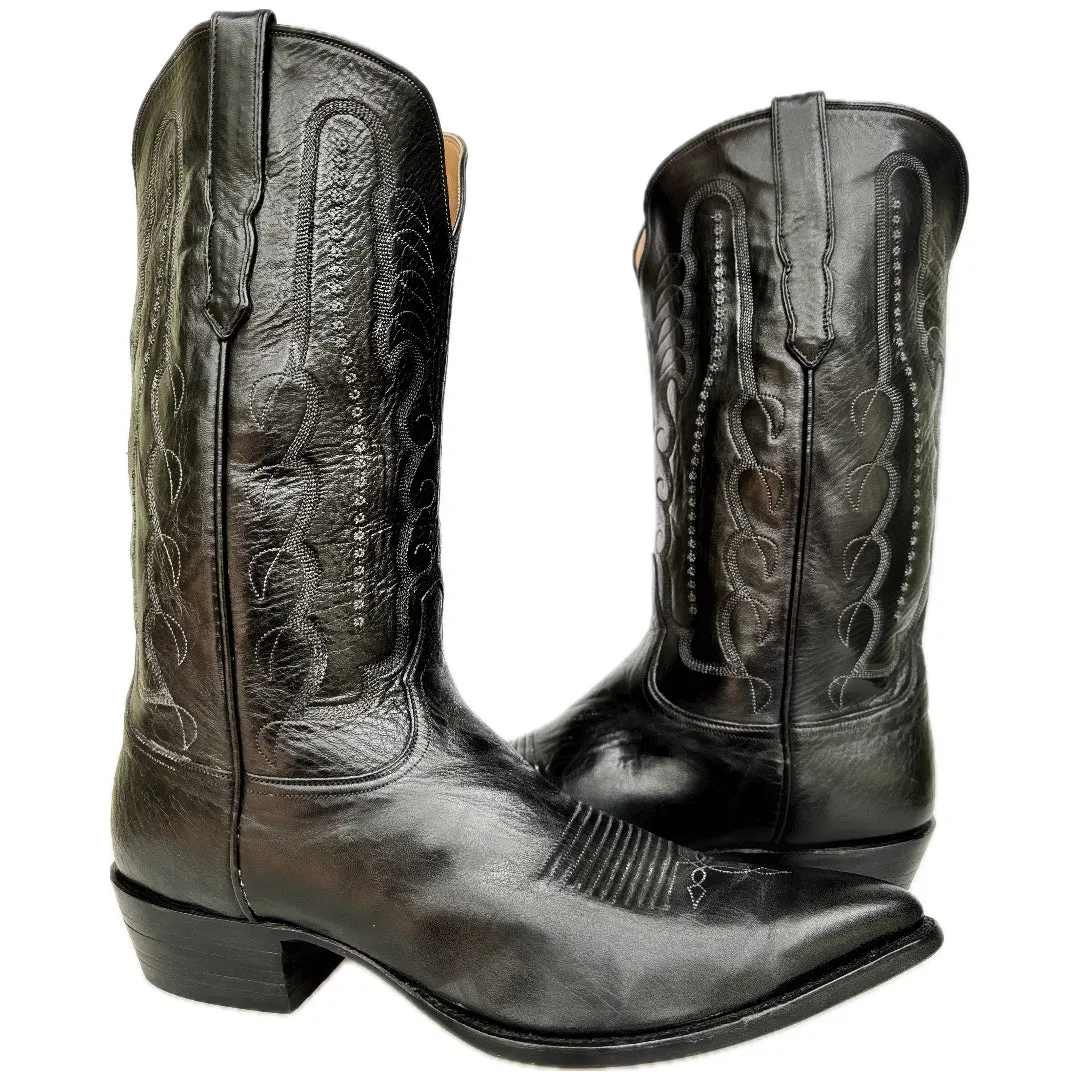 AMMONS Vintage Handmade Kangaroo Leather Black Western Cowboy Boots