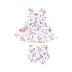 Angel Dear Ruffle Strap Smocked Top and Diaper Cover - Cowgirl Boots