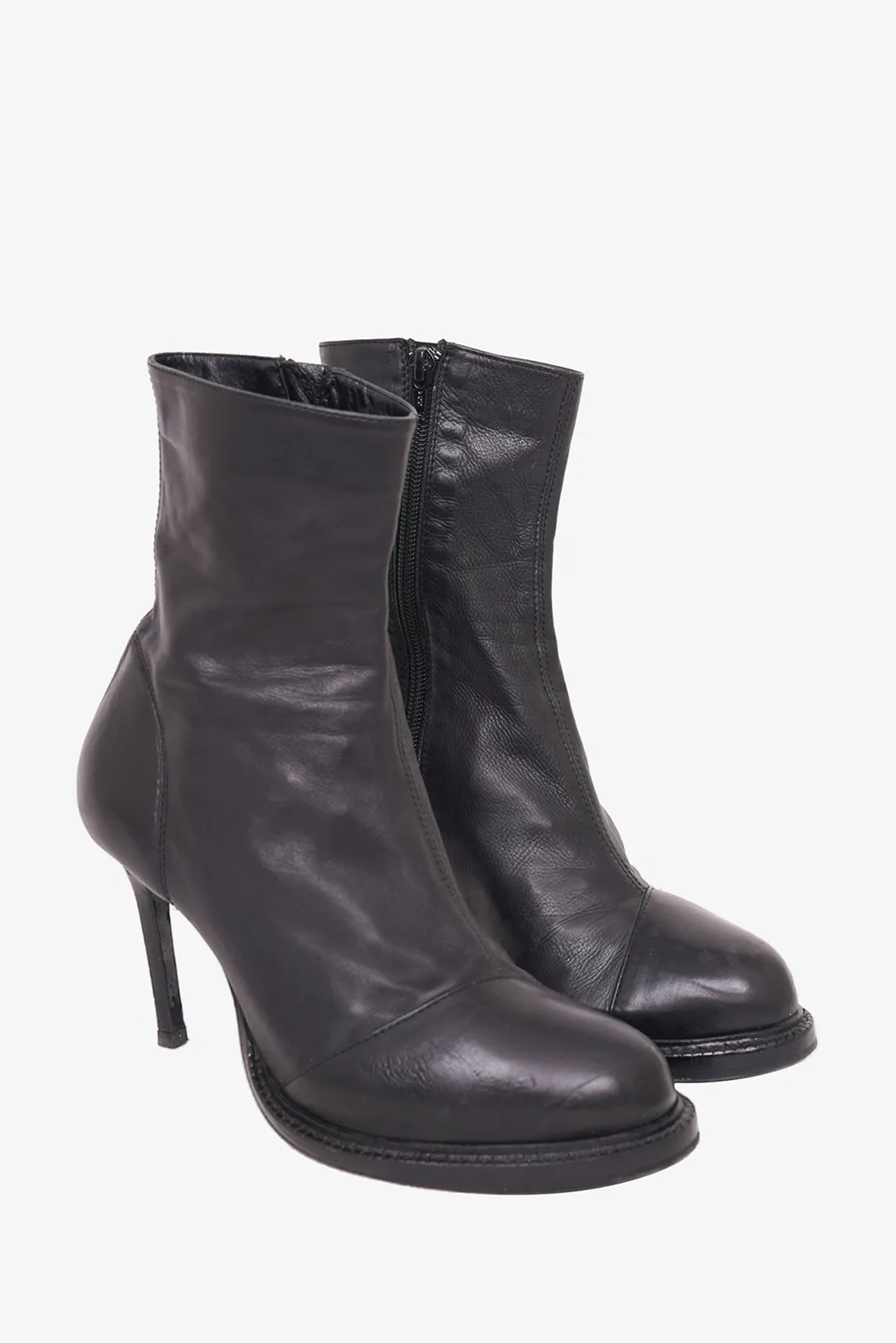 Ann Demeulemeester Black Leather Heeled Boots Size 38.5
