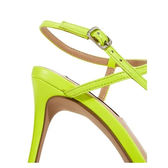 AQUA Womens Yellow Strappy Ron Round Toe Stiletto Leather Slingback Sandal 6.5 M