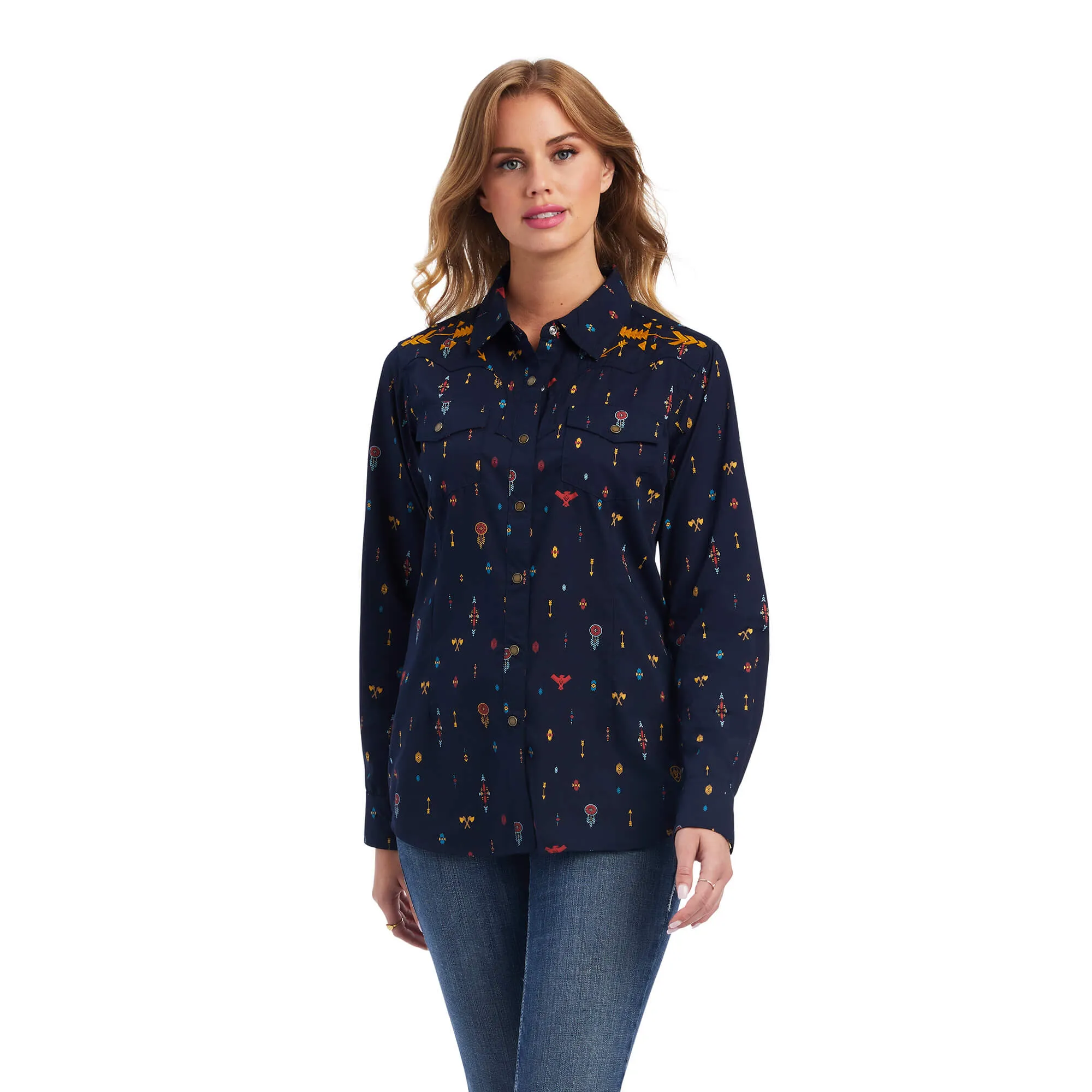 Ariat® Women's Real Dakota Snap Western Shirt - Navy Multi