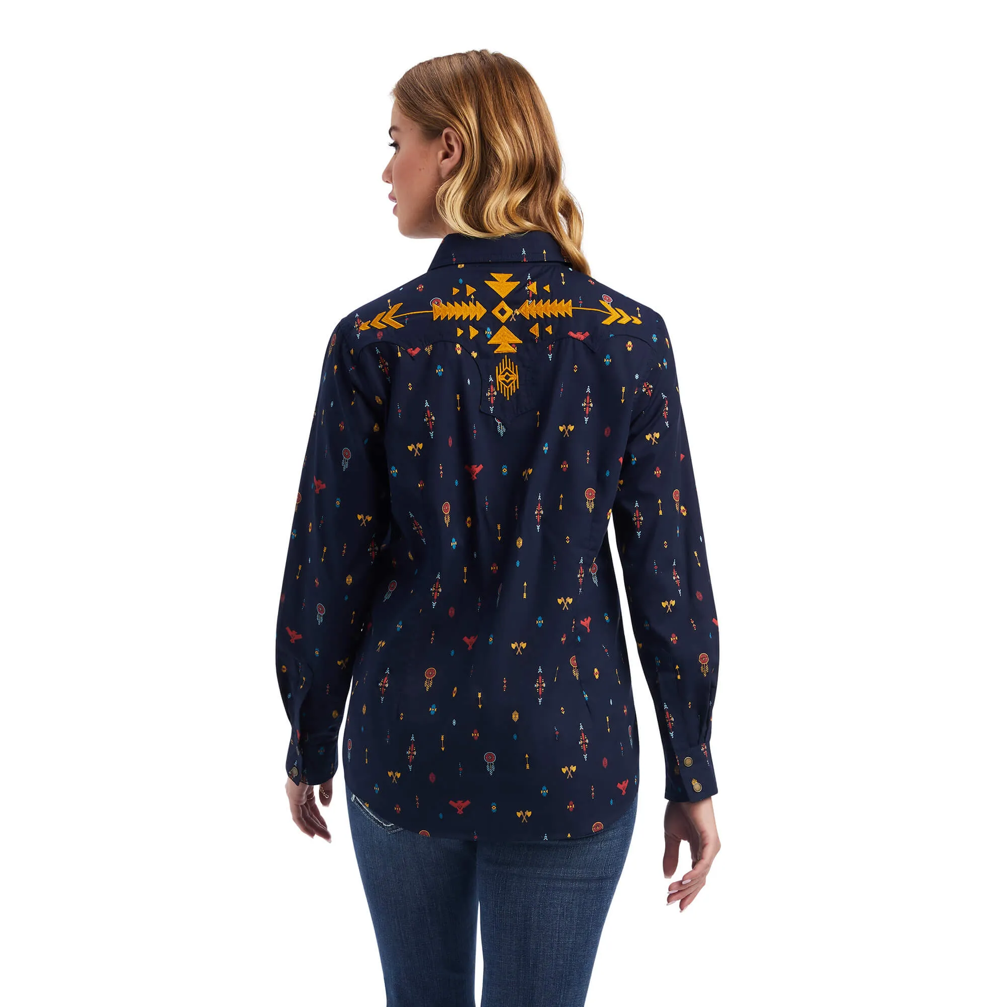Ariat® Women's Real Dakota Snap Western Shirt - Navy Multi
