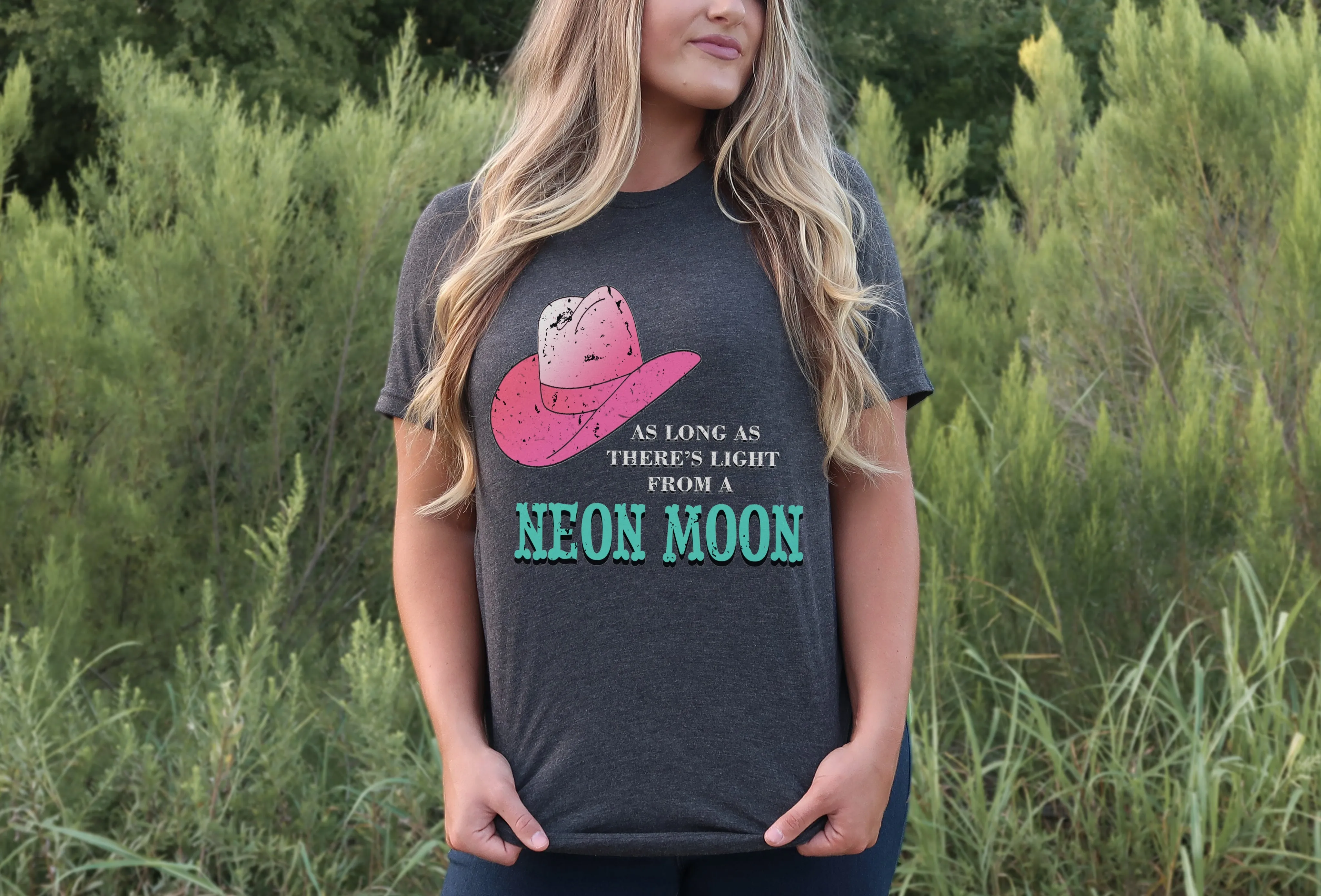 As Long As There's Light From A Neon Moon Tee /Vintage Country Style Shirt / Rocker Vintage Bella Tee