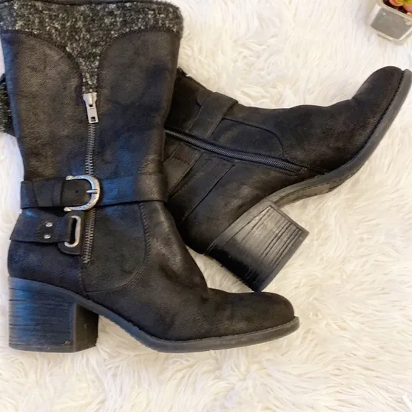 BARETRAPS Willow Back Mid Calf Heel Boots Biker Moto women size 8.5