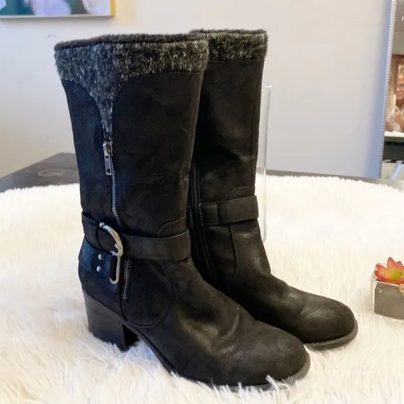 BARETRAPS Willow Back Mid Calf Heel Boots Biker Moto women size 8.5