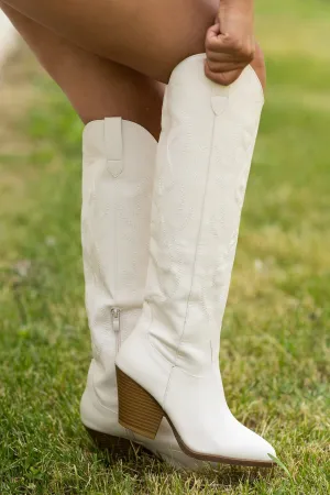 Beige Tall Point Toe Western Boots