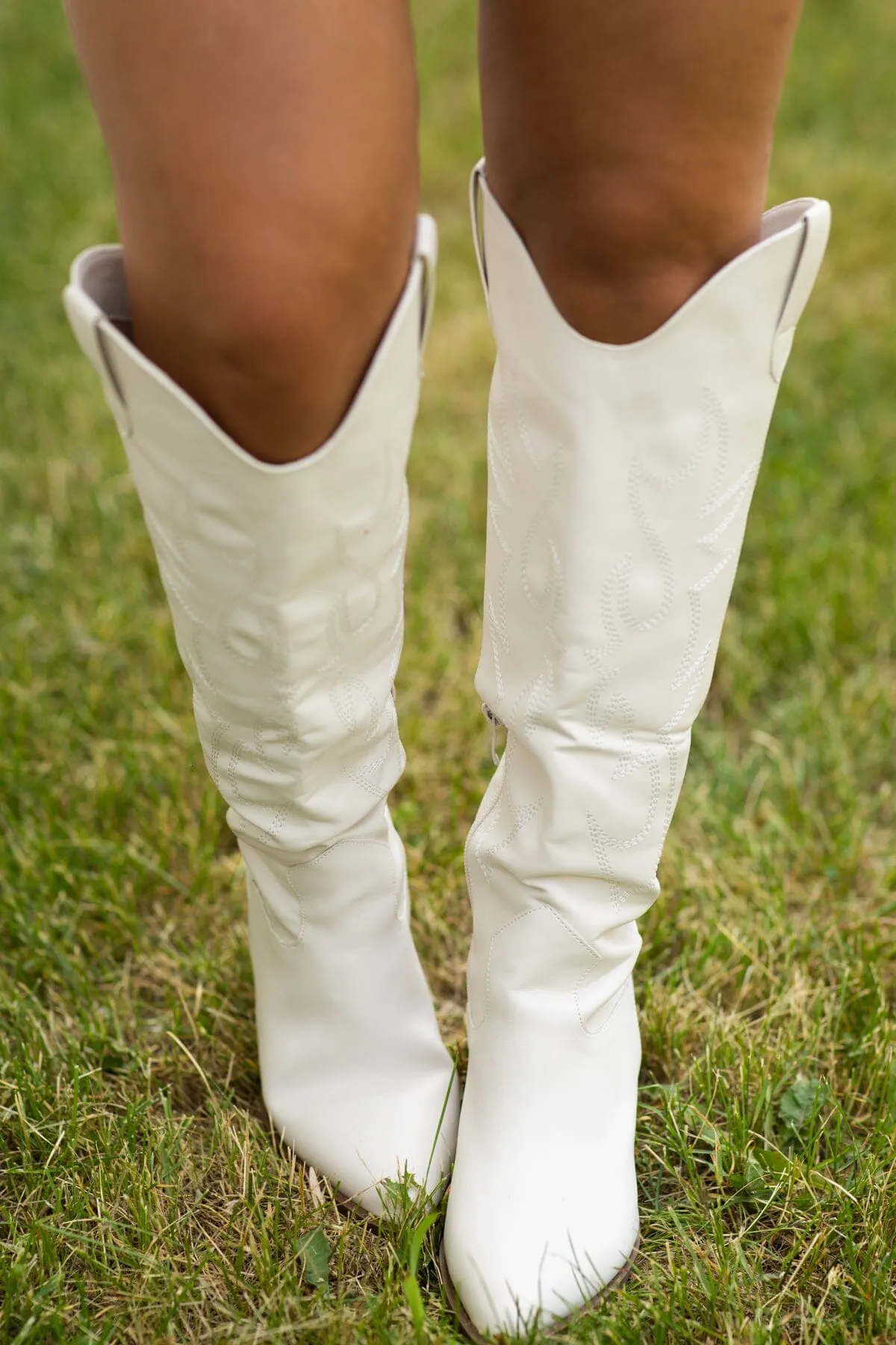 Beige Tall Point Toe Western Boots
