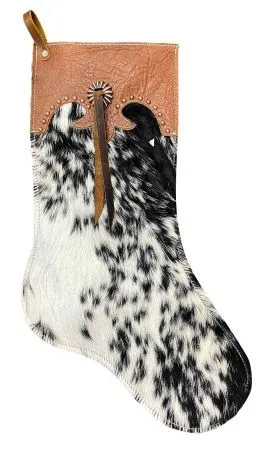 Black and White Speckled Cowhide Christmas Stocking