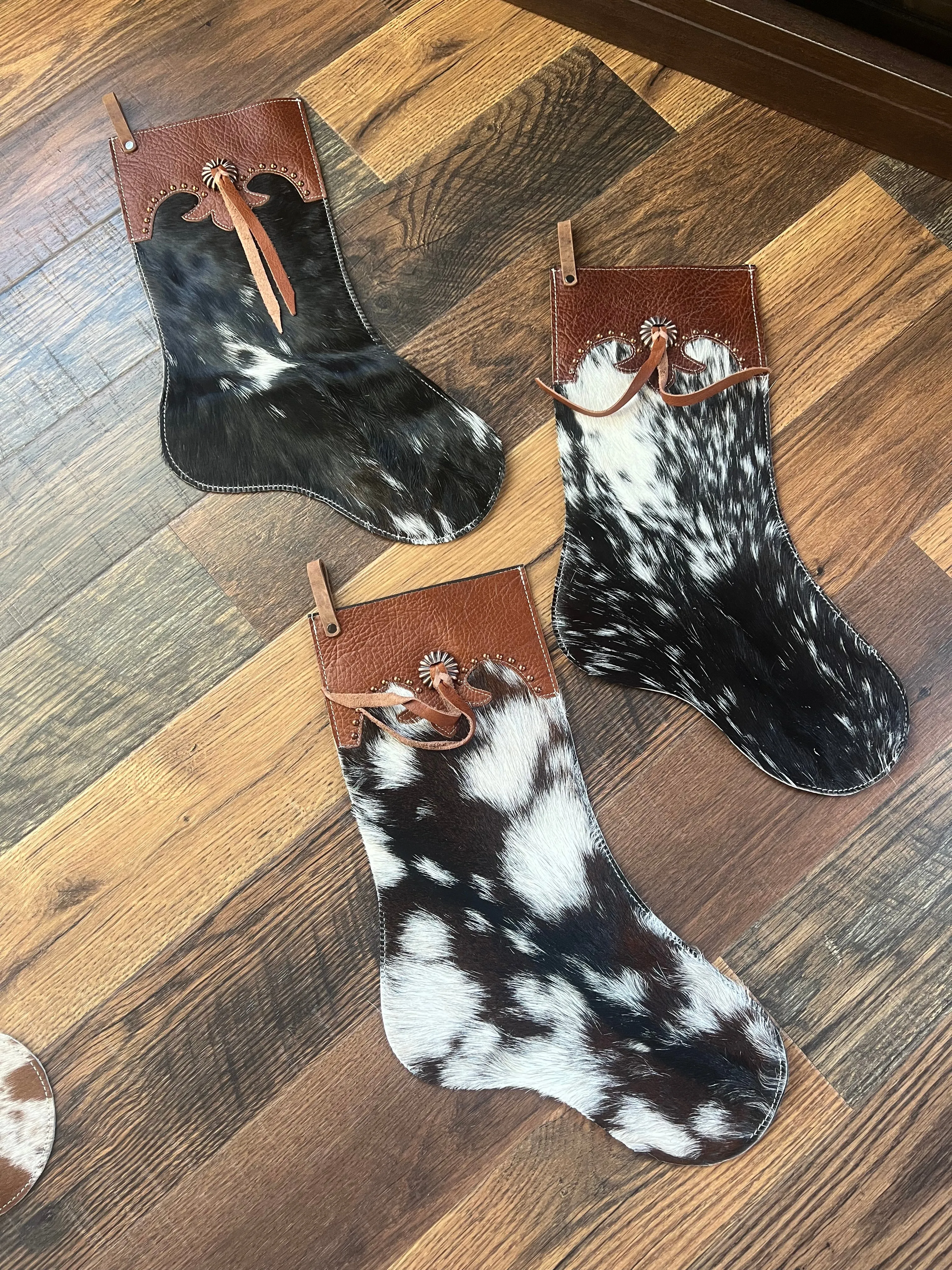 Black and White Speckled Cowhide Christmas Stocking