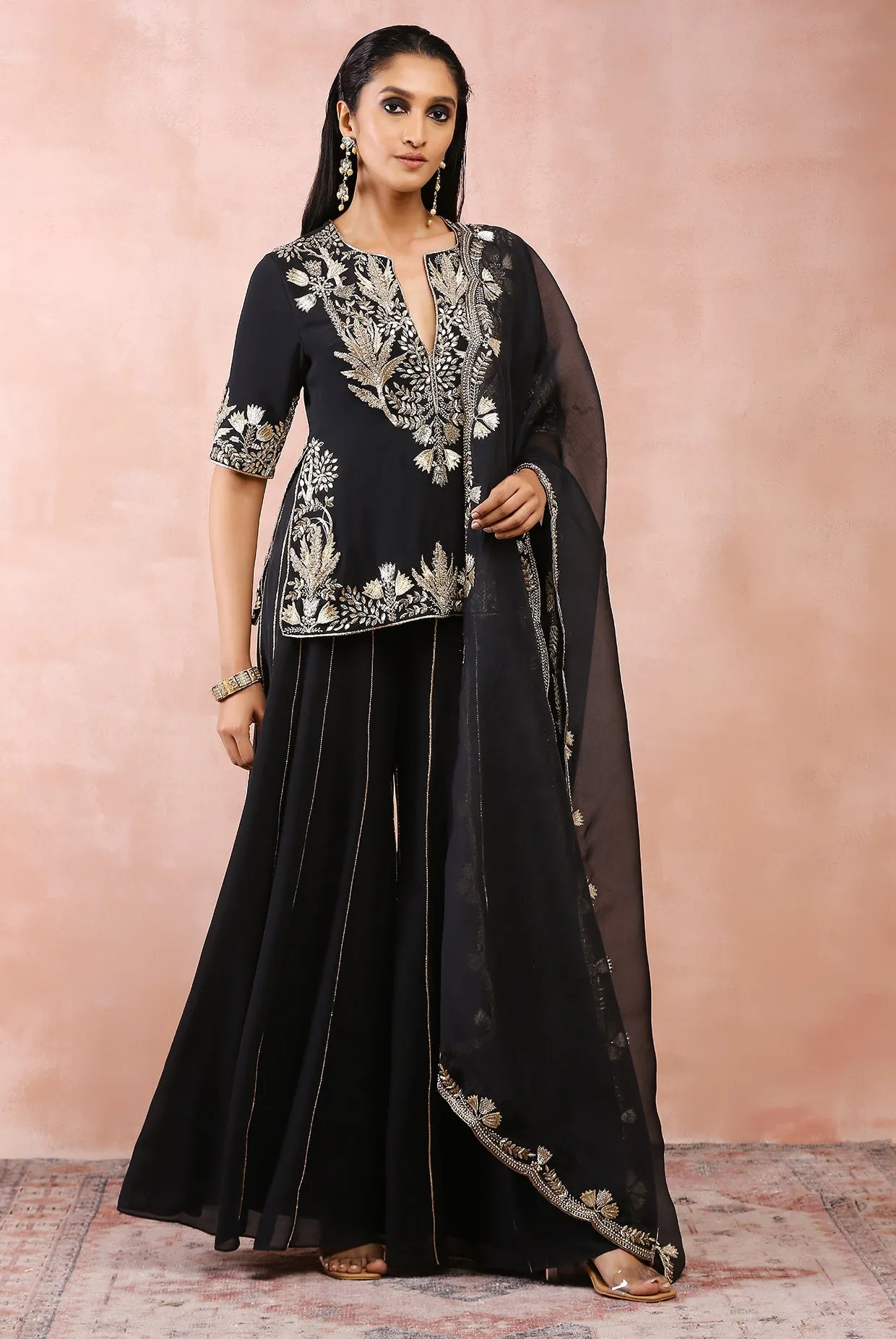 BLACK BAGH EMBROIDERED KURTA WITH SHARARA AND DUPATTA