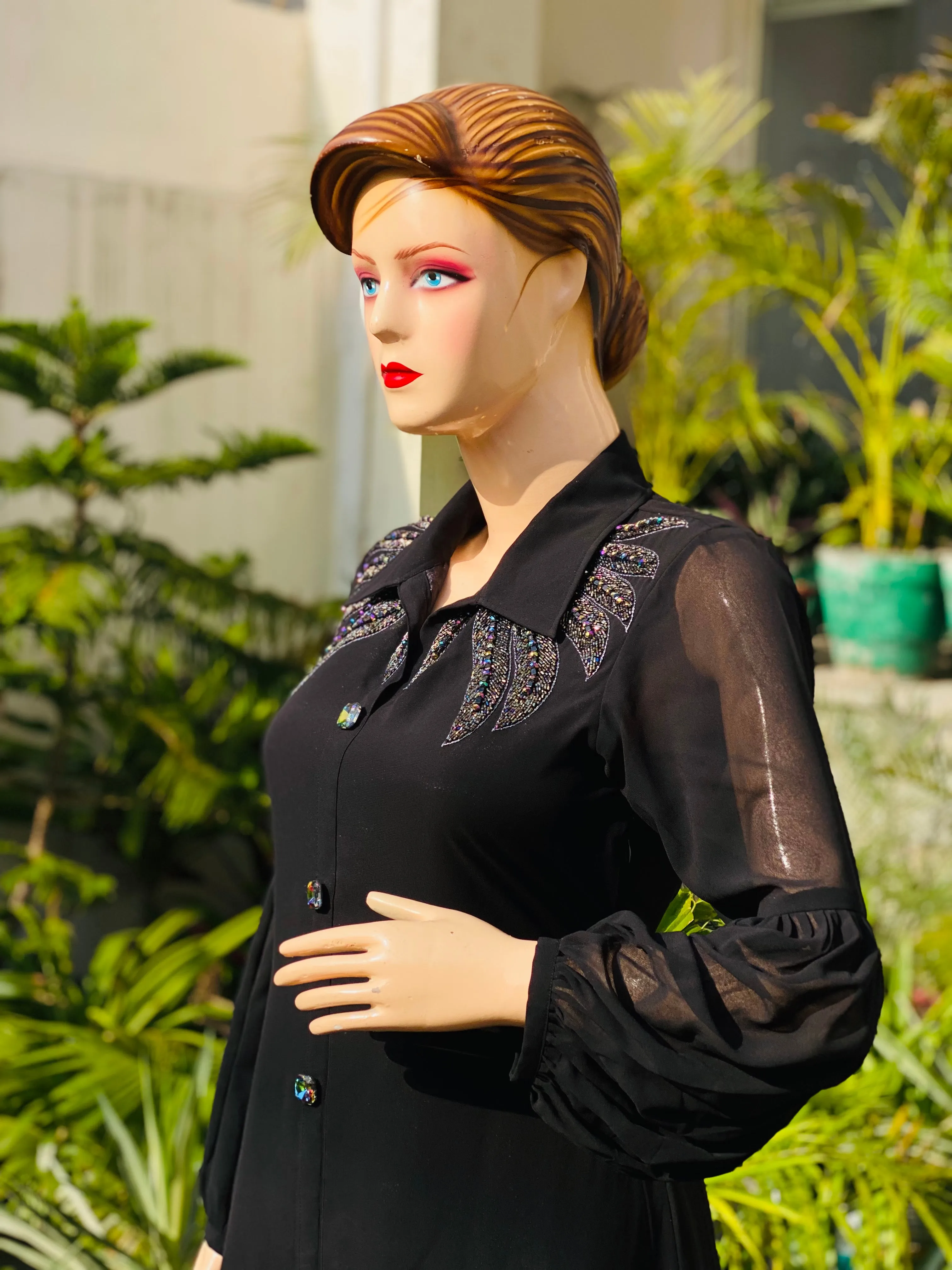 Black Embroidered Shirt Dress