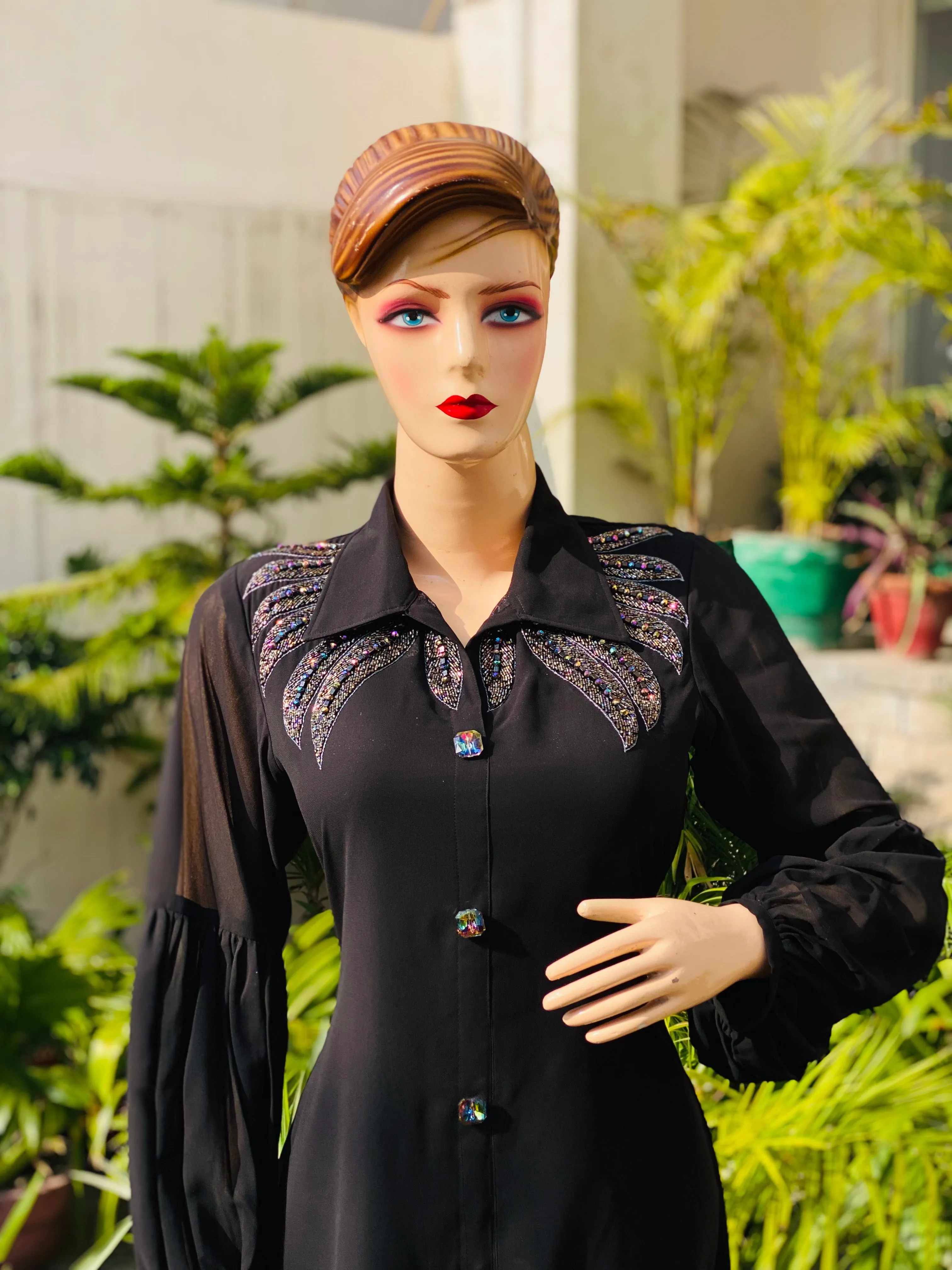 Black Embroidered Shirt Dress